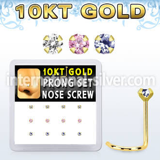 dgisc27 box w 10kt gold nose screw w prong set 2mm mix color czs