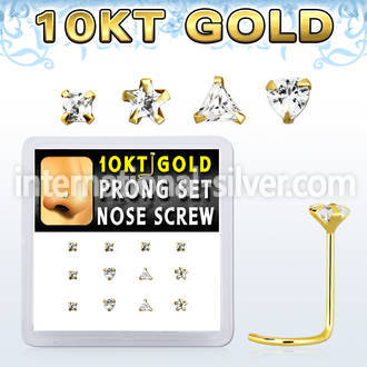 dgisc3 box w 12 pc of 10kt gold nose screw w assorted shapes cz