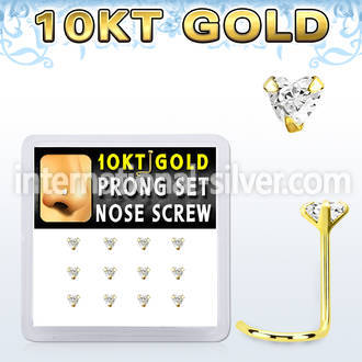 dgisc5 box w 10kt gold nose screws w prong set 3mm heart cz 