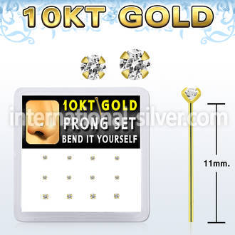 dgiys11 box 10kt gold bend it nose stud w 1.5 2mm prong set cz