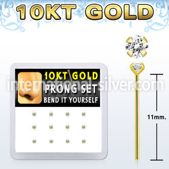 dgiys19 box w 10kt gold bend it nose studs w 2mm prong set czs