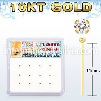 dgiys22 box w 10kt gold nose bend it nose stud w 1.2mm clear cz 