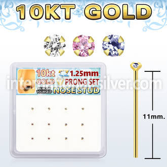 dgiys23 box w 10kt gold nose bend it nose stud w 1.2mm round cz 