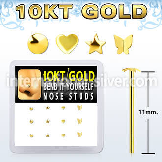 dgiys26 box w 12 10kt gold bend it nose stud w mixed shaped top