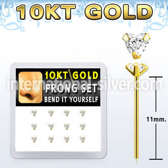 dgiys3 box w 10kt gold bend it nose studs w 3mm heart cz 