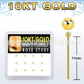 dgiys5 box w 12 10kt gold bend it nose studs w 1.5mm ball tops