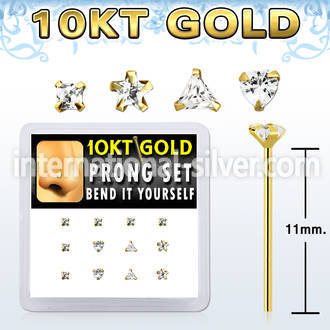 dgiys6 box w 10kt gold nose bend it nose studs cz in mix shape