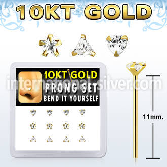 dgiys7 box w 10kt gold nose bend it cz nose stud in mixed shape