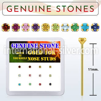 dgiys8 box w 10kt gold bend it nose studs w 2mm real gem stones