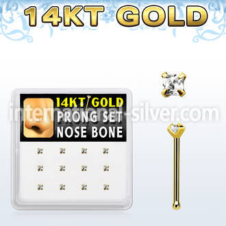 dgnb19 box w 14kt gold nose bones w prong set 2mm square cz 