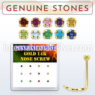 dgsc8 box w 14kt gold nose screws w 2mm genuine gemstones