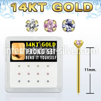 dgys27 box w 14kt gold bend it nose studs w prong set 2mm cz 