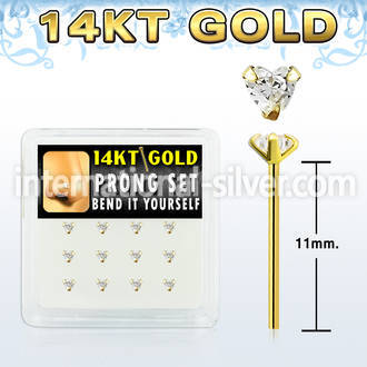 dgys3 box w 14kt gold bend it nose studs w 3mm heart cz 