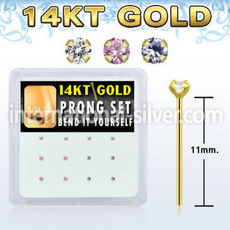 dgys4 box w 14kt gold bend it nose studs w prong set 1.5mm cz 