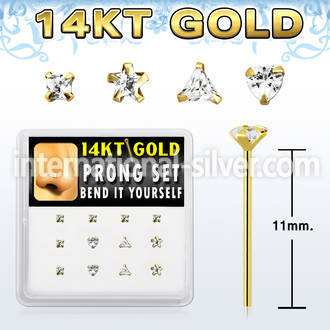 dgys6 box w 14kt gold nose bend it nose studs cz in mix shape