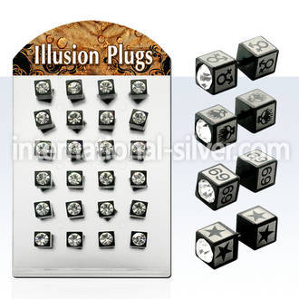 diptqc square black anodized steel fake plug with clear crystal