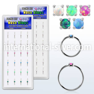 dnsm158 box w silver nose ring w prong set 1.5mm synthetic opals