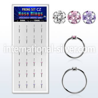 dnsm164 box w 24 silver nose rings w set 2mm mix color cz tops