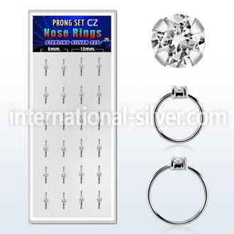 dnsm165 box w 24 silver nose rings w set 2.5mm clear cz tops