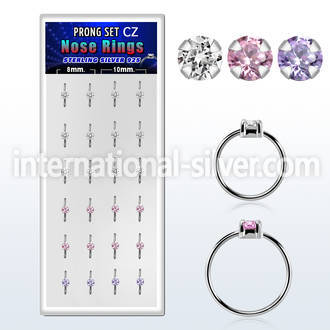 dnsm166 box w 24 silver nose rings w set 2.5mm mix color cz tops