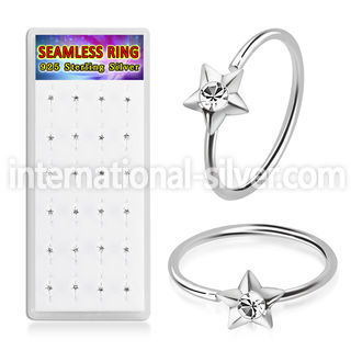 dnsm300a silver seamless nose ring hoops clear gems star 24