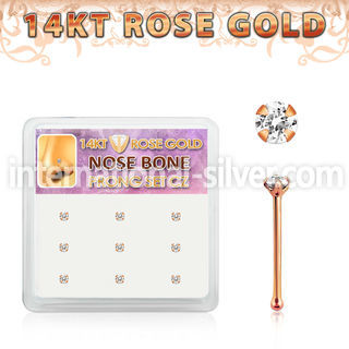 drnb6 box w 14kt rose gold nose bones w 2mm round cz stones