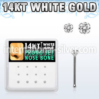 dwnb11 box w 14kt white gold nose bone w prong set 1.5 2mm cz