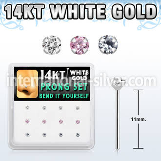dwys10 box w 14kt white gold bend it nose studs w 2mm mixed czs