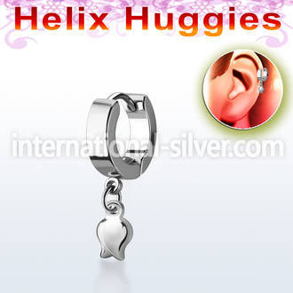 ehh767 high polished stainless steel huggie w a dangling tulip 
