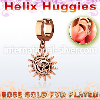 ehr726 rose gold steel helix huggie earring w a dangling sun