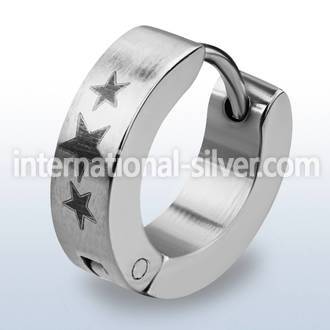 er083 pair of stainless steel huggies ear hoops w 3 stars