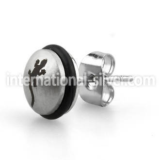 er102 pair of stainless steel and rubber lizard button studs