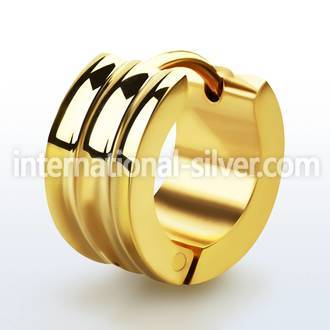 er182 pair of gold steel huggies ear hoops in tri band