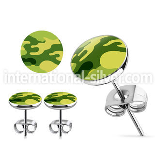er257 pair of stainless steel ear studs w camouflage logo
