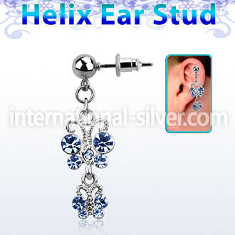 erbd2 316l steel helix ear stud ball with 2 crystal butterfly