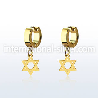 ergdsr gold steel huggies earrings w dangling david star