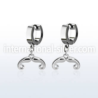 erh516 steel huggies earrings w dangling french mustache