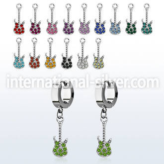 erh538 steel huggies earrings w dangling small guitar