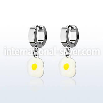 erh645a steel huggies earrings w an eggs dangling