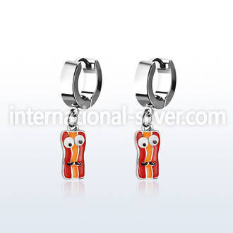 erh645b steel huggies earrings w a bacon dangling