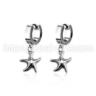 erh727 steel huggies earrings w dangling plain starfish