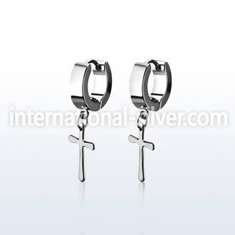 erhscrs steel huggies earrings w dangling small steel cross