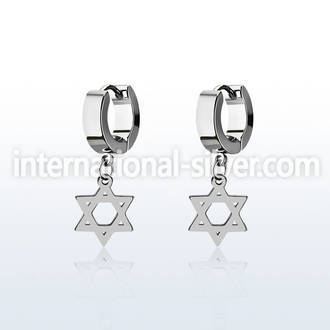 erhsdsr steel huggies earrings w dangling david star