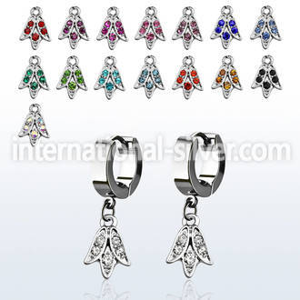 erhtu1 steel huggies earrings w dangling crystal tulip flower