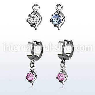 erhz10 steel huggies earrings w dangling small dolphin w cz