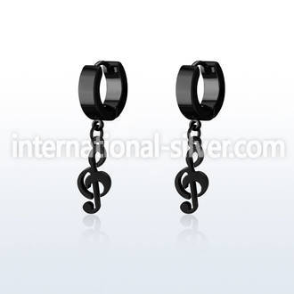 erk709 black steel huggies earrings dangling black musical note