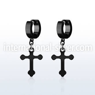 erkcro black steel huggies earrings w dangling cross