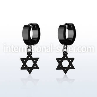 erkdsr black steel huggies earrings w dangling david star