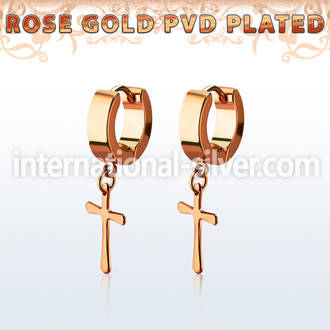 errcrs rose gold steel huggies earrings w dangling plain cross