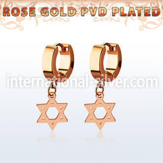 errdsr rose gold steel huggies earrings w dangling david star